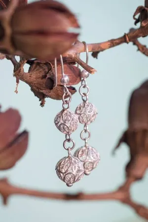 Silver Linings "Ball" Silver Filigree Handmade Dangle Earrings