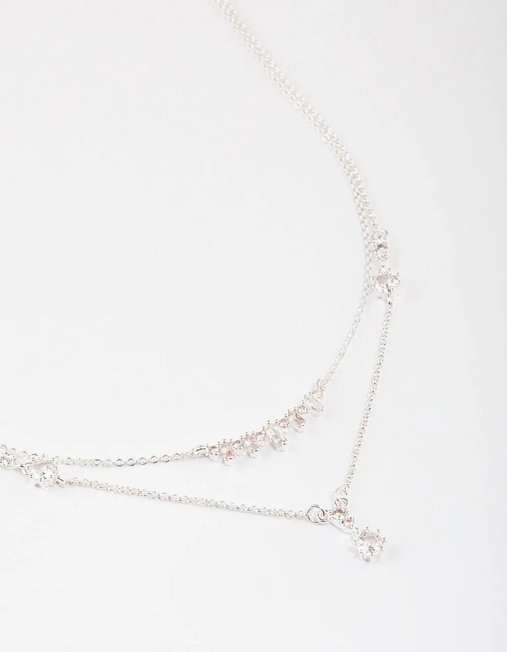 Silver Plated Dainty Cubic Zirconia Double Layer Necklace