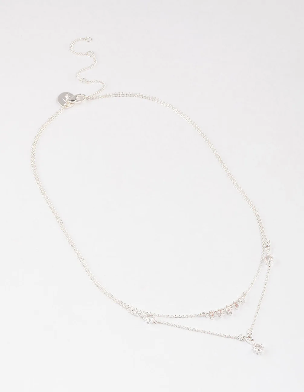 Silver Plated Dainty Cubic Zirconia Double Layer Necklace