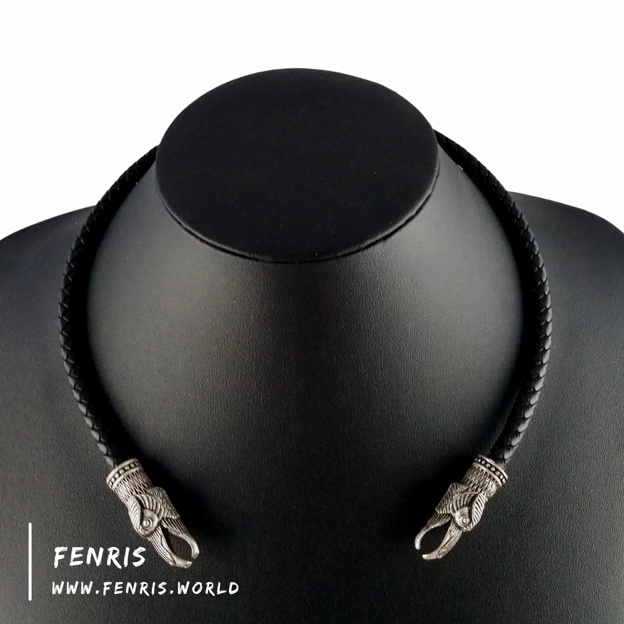 Silver Torc Raven Black Leather | Fenris