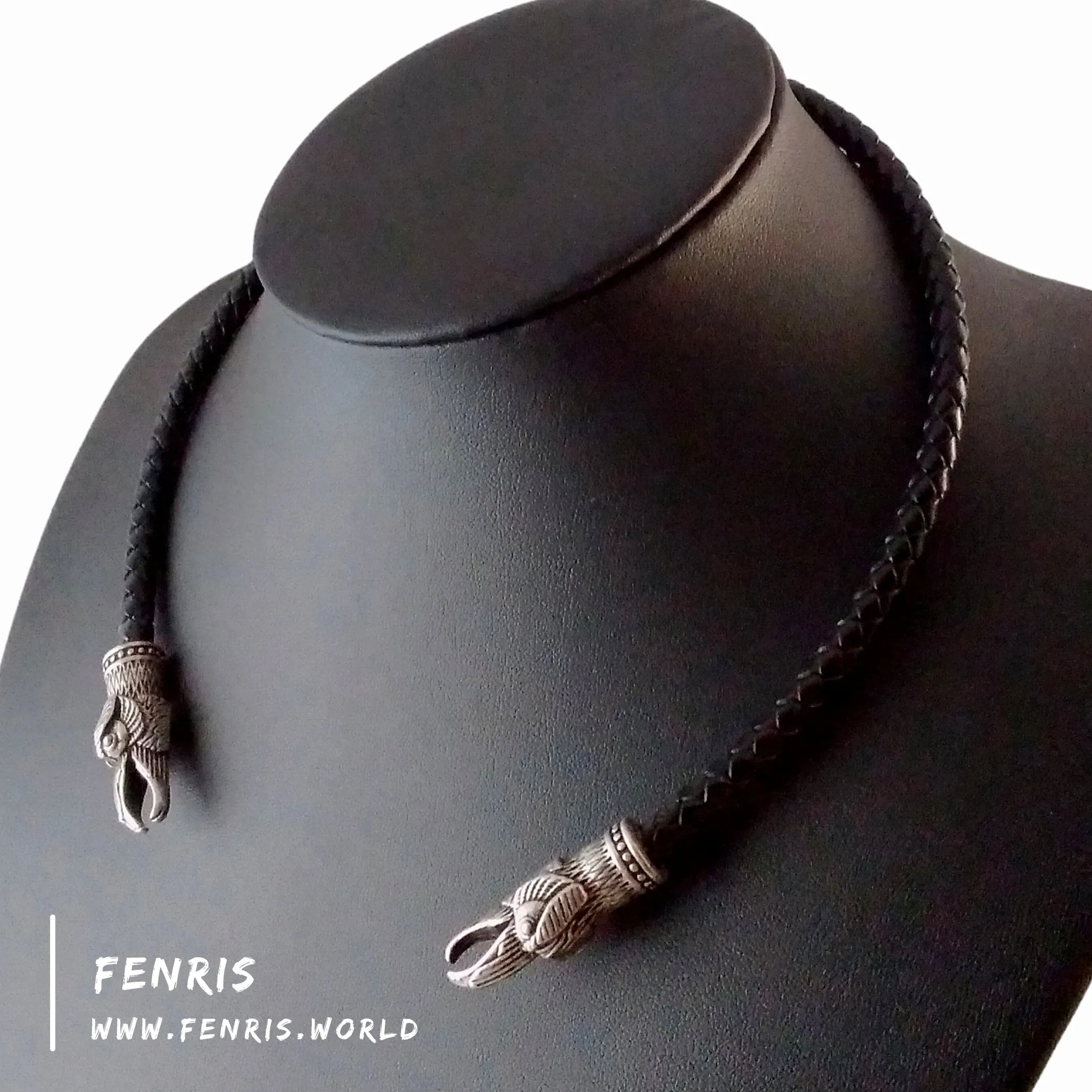 Silver Torc Raven Black Leather | Fenris