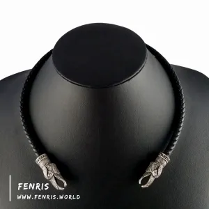 Silver Torc Raven Black Leather | Fenris