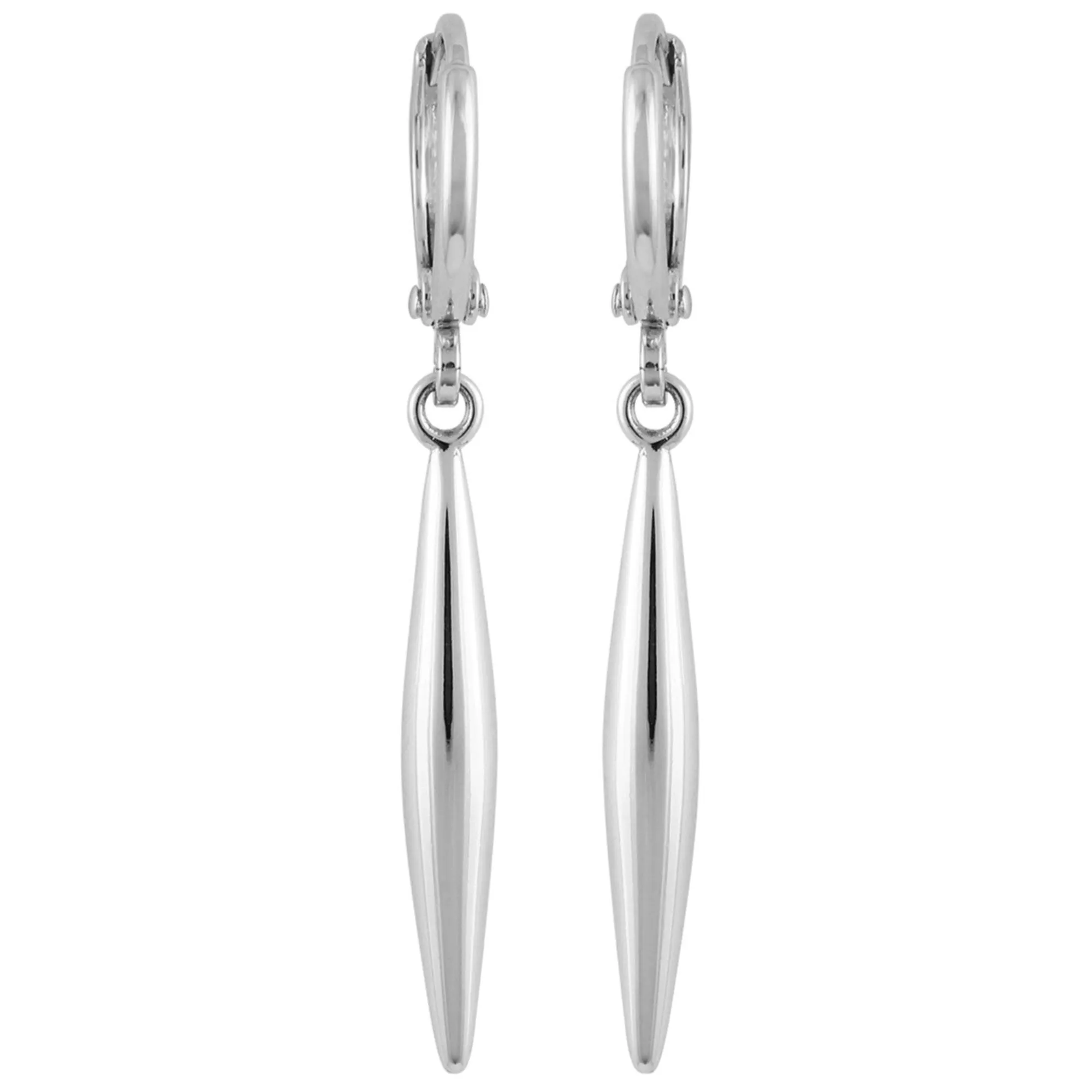 Silvertone Spear Dangle Huggie Hoop Drop Earrings