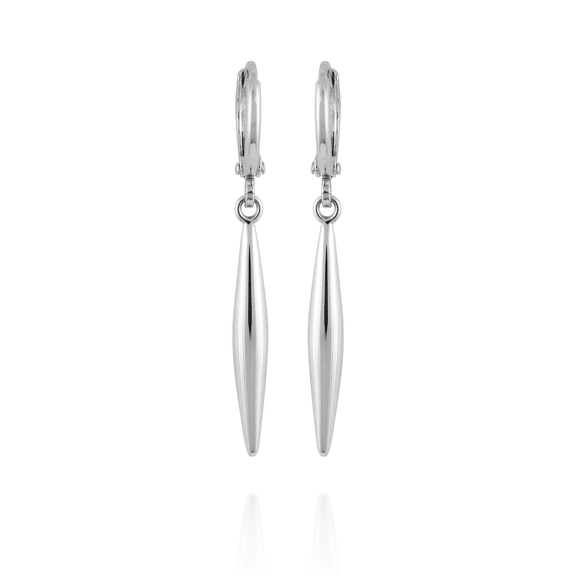 Silvertone Spear Dangle Huggie Hoop Drop Earrings