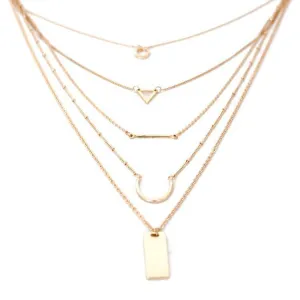 Simple Geometric Gold Color, Multi Layer Pendant Necklace Jewelry for Women