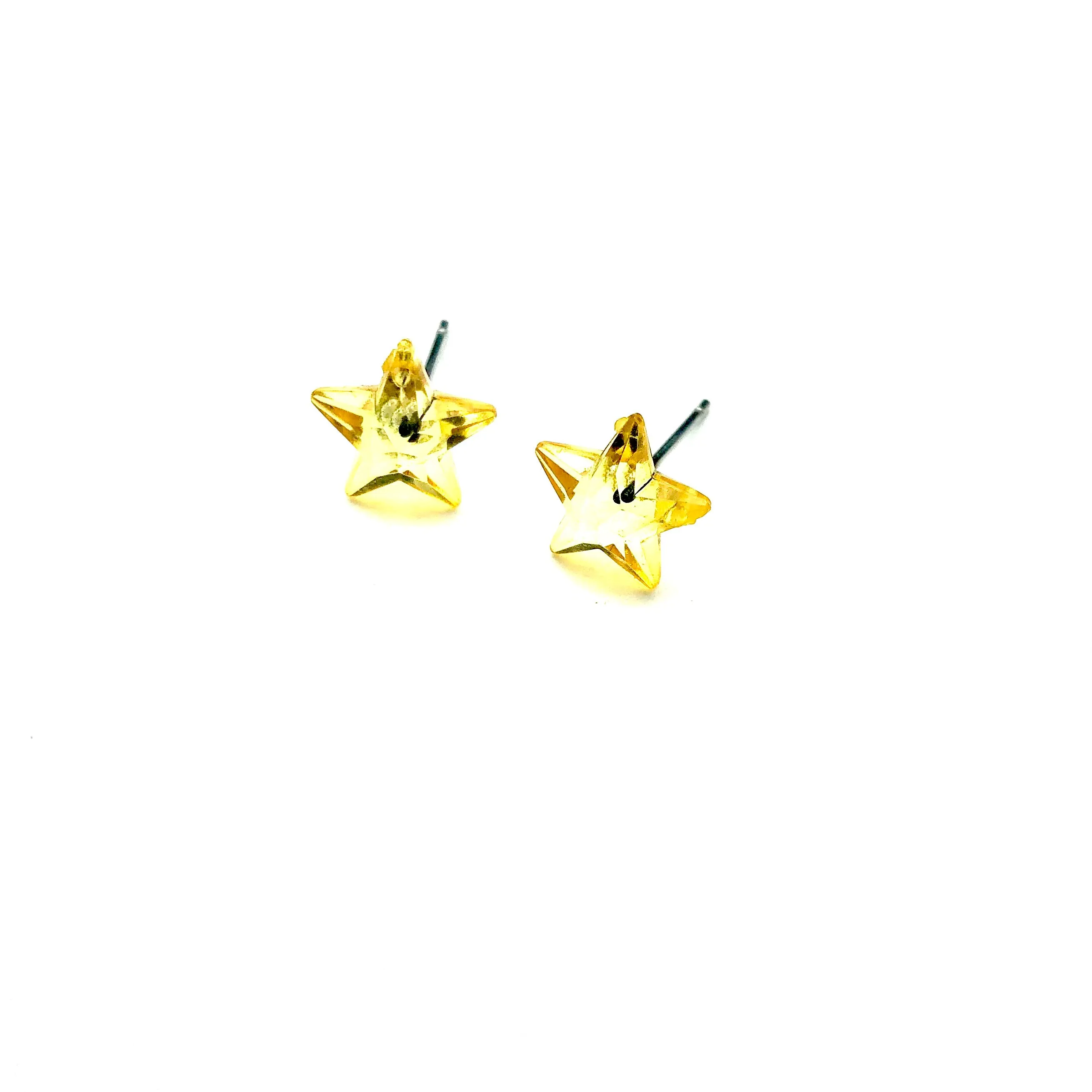 Sunshine Yellow Faceted Petite Star Stud Earrings