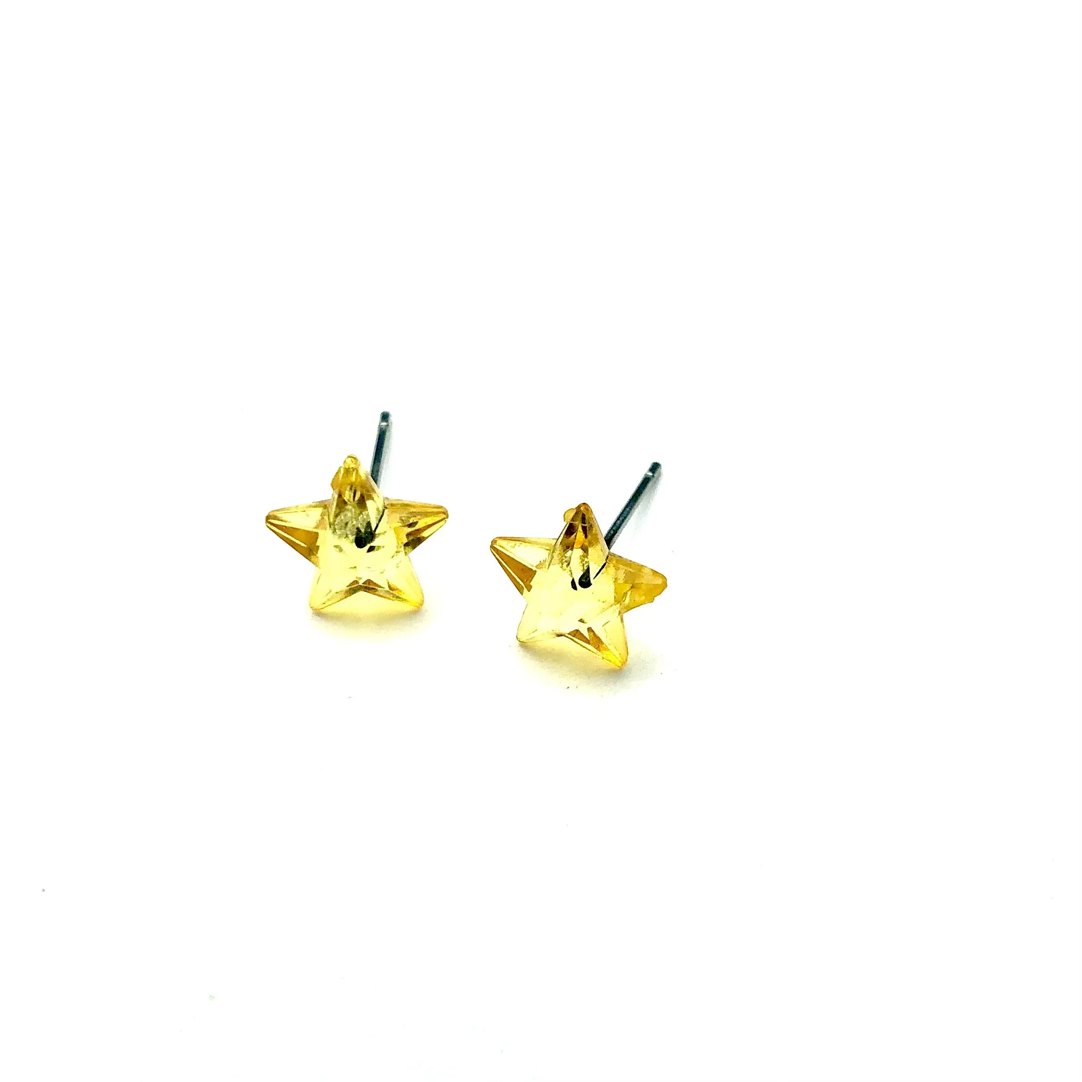 Sunshine Yellow Faceted Petite Star Stud Earrings