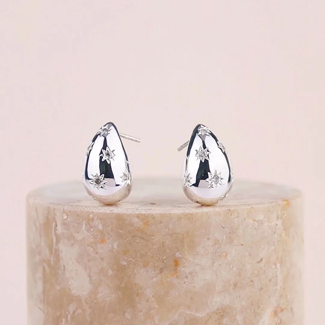 Teardrop Constellation Silver 20mm Stud Earrings