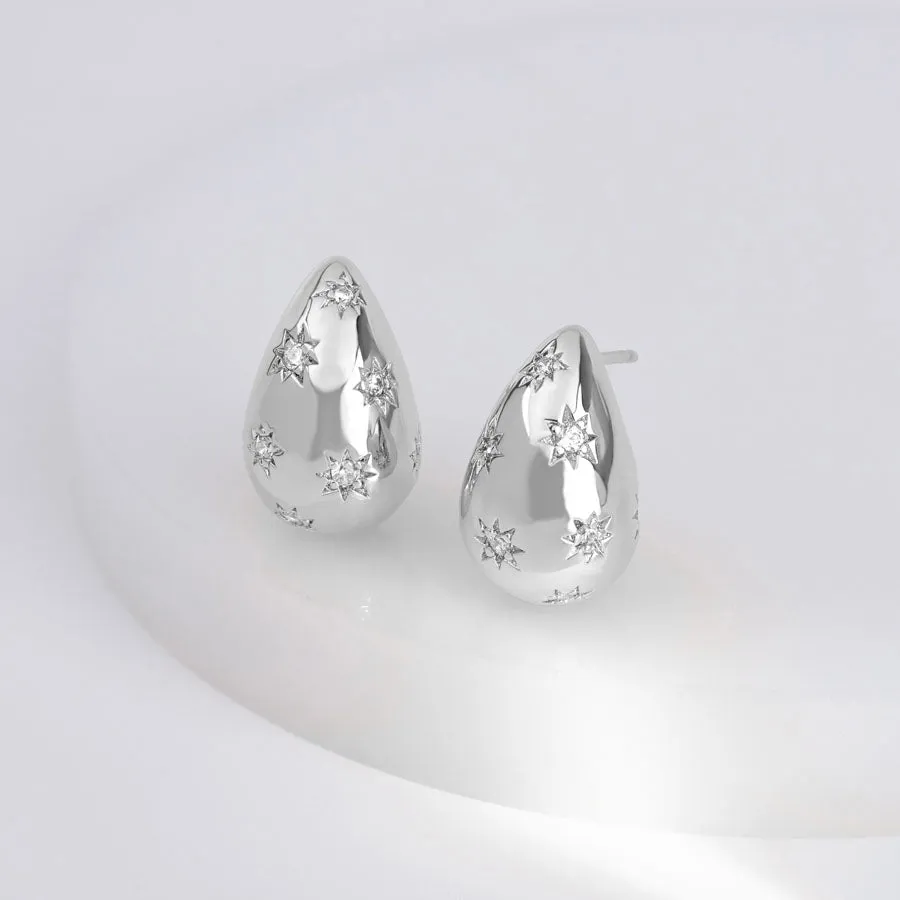 Teardrop Constellation Silver 20mm Stud Earrings