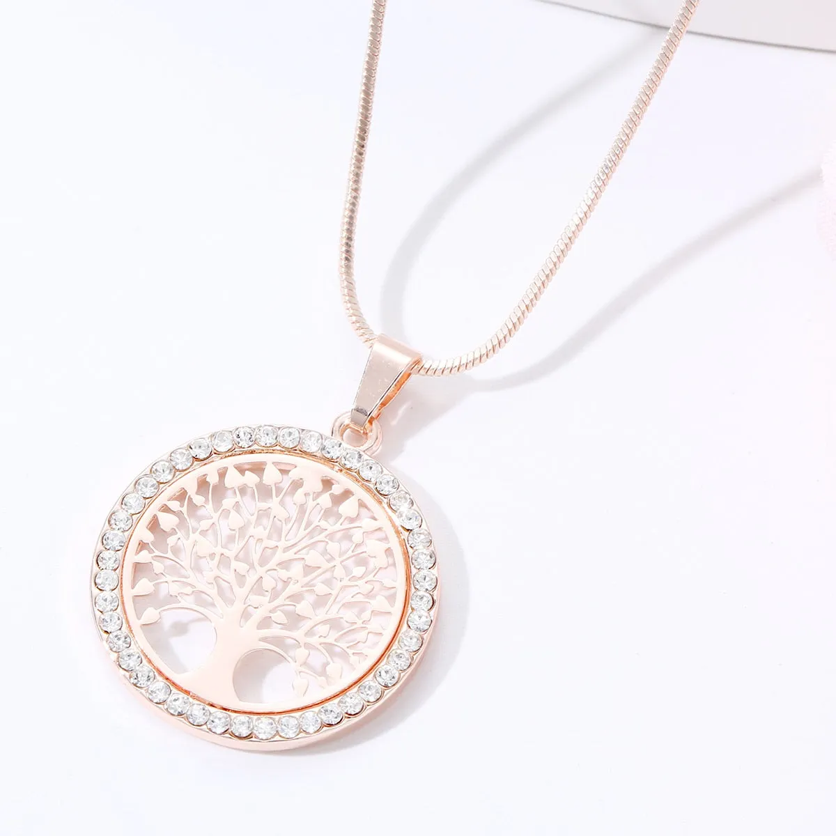 Tree of Life Crystal Round Small Pendant Gold Silver Color Elegant Jewelry Necklace For Women