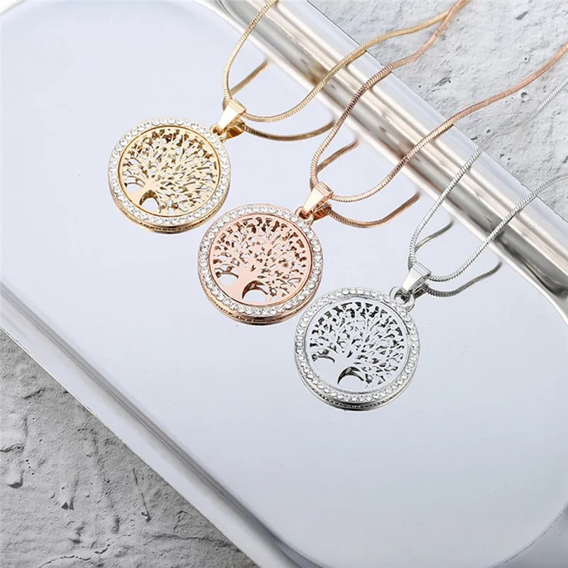 Tree of Life Crystal Round Small Pendant Gold Silver Color Elegant Jewelry Necklace For Women