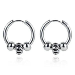 Triple Beads Hoop White Gold Layered Earrings