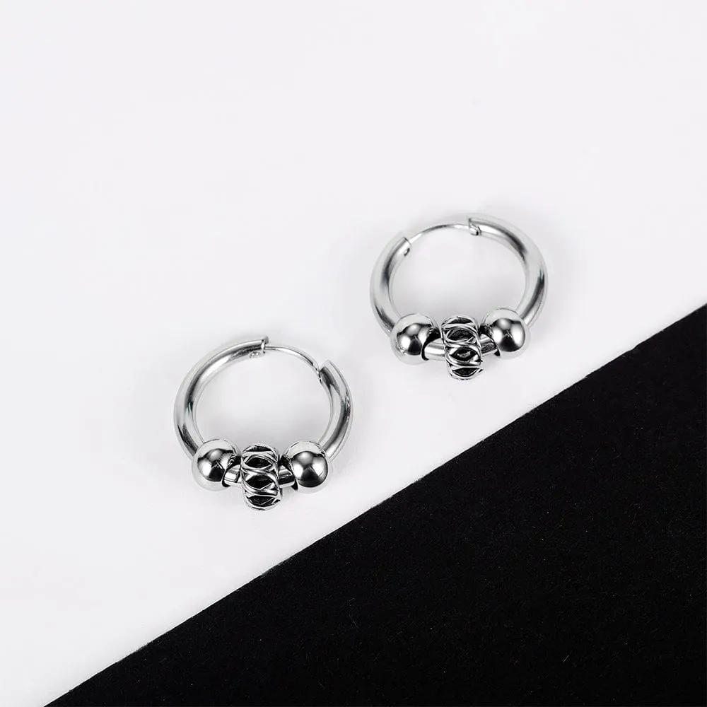 Triple Beads Hoop White Gold Layered Earrings