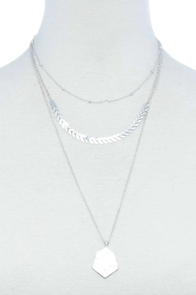 Triple Layered Chain And Pendant Necklace