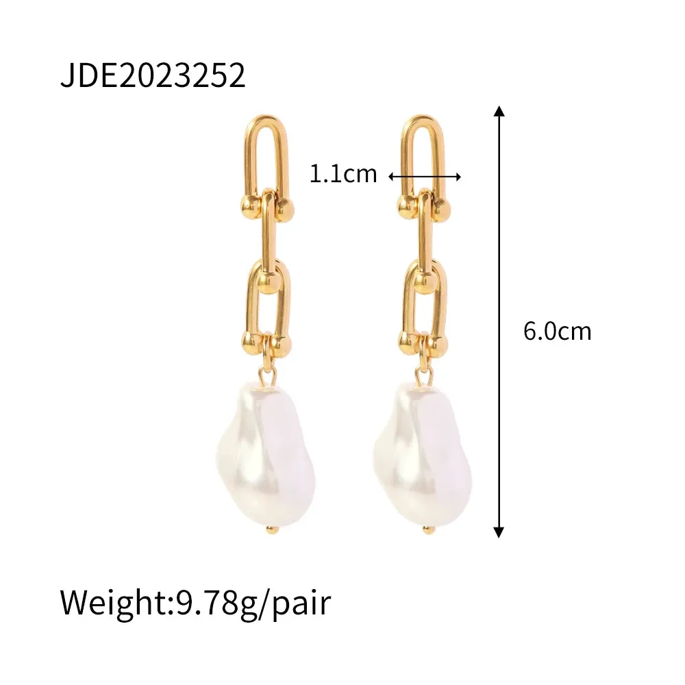 VAIGE Unique Gold-Plated 316 Stainless Steel Pearl Dangle Earrings - Waterproof Freshwater Pearl Jewelry Gift