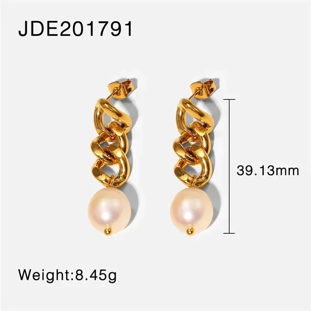 VAIGE Unique Gold-Plated 316 Stainless Steel Pearl Dangle Earrings - Waterproof Freshwater Pearl Jewelry Gift