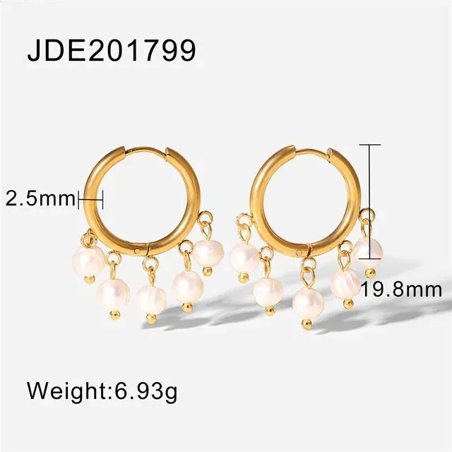 VAIGE Unique Gold-Plated 316 Stainless Steel Pearl Dangle Earrings - Waterproof Freshwater Pearl Jewelry Gift