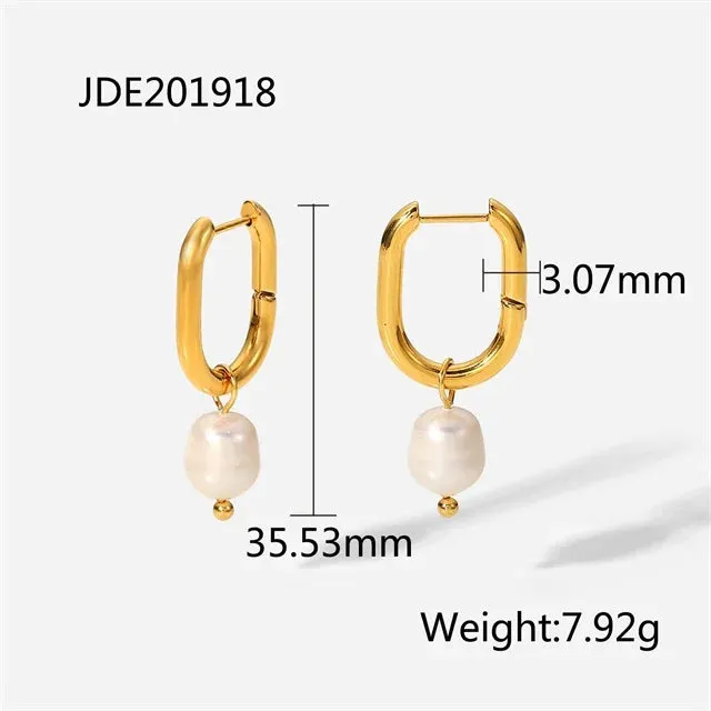 VAIGE Unique Gold-Plated 316 Stainless Steel Pearl Dangle Earrings - Waterproof Freshwater Pearl Jewelry Gift