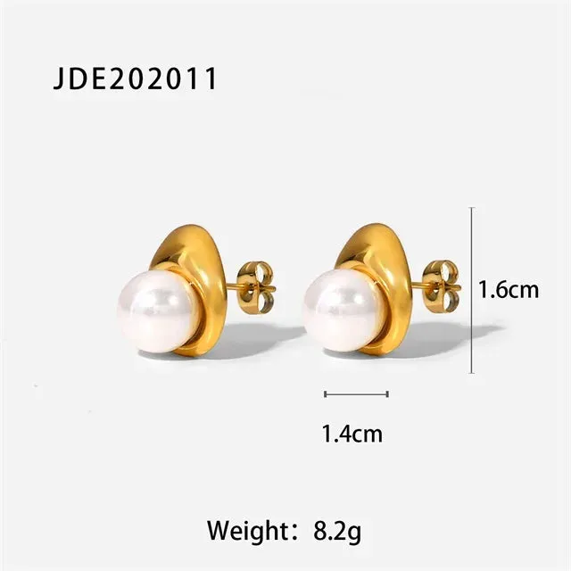 VAIGE Unique Gold-Plated 316 Stainless Steel Pearl Dangle Earrings - Waterproof Freshwater Pearl Jewelry Gift