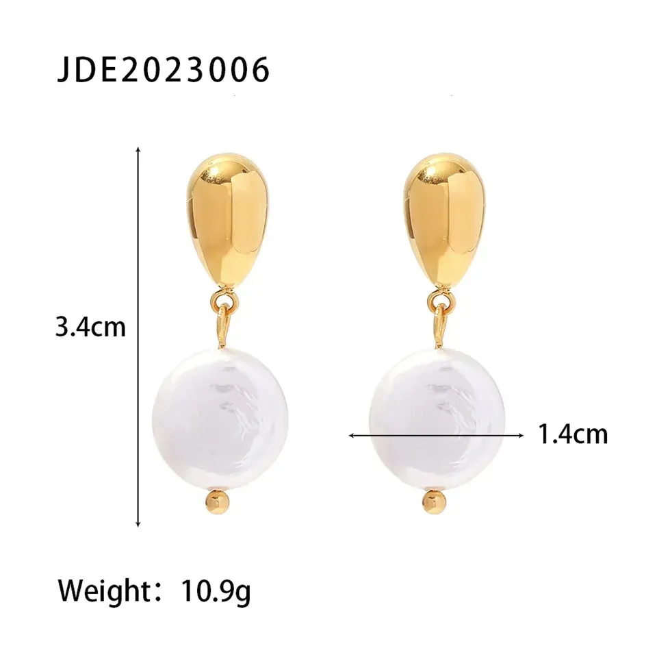 VAIGE Unique Gold-Plated 316 Stainless Steel Pearl Dangle Earrings - Waterproof Freshwater Pearl Jewelry Gift