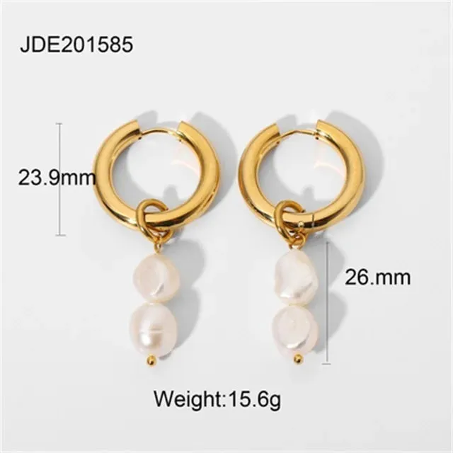 VAIGE Unique Gold-Plated 316 Stainless Steel Pearl Dangle Earrings - Waterproof Freshwater Pearl Jewelry Gift