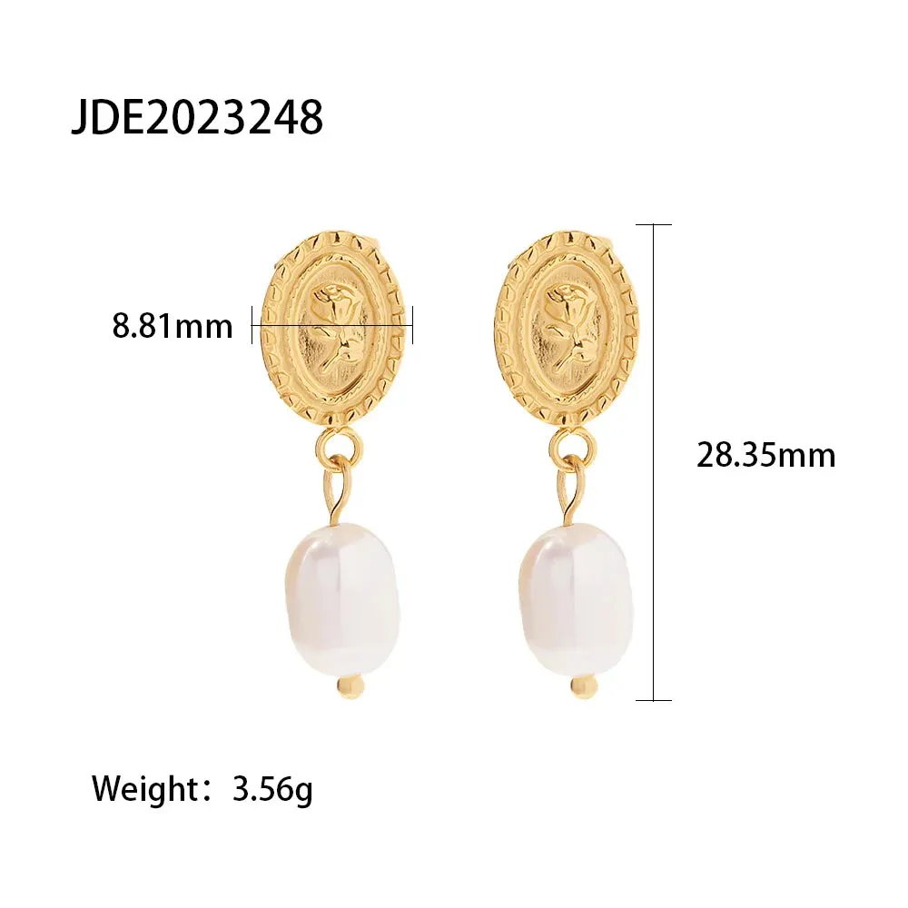 VAIGE Unique Gold-Plated 316 Stainless Steel Pearl Dangle Earrings - Waterproof Freshwater Pearl Jewelry Gift