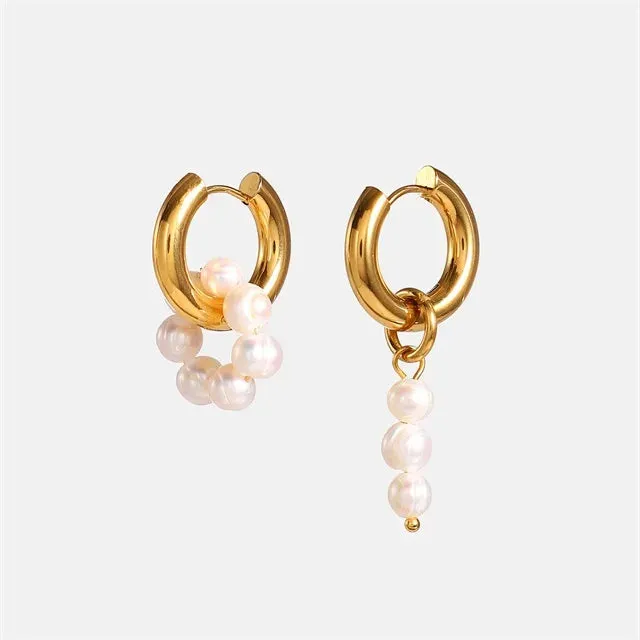 VAIGE Unique Gold-Plated 316 Stainless Steel Pearl Dangle Earrings - Waterproof Freshwater Pearl Jewelry Gift