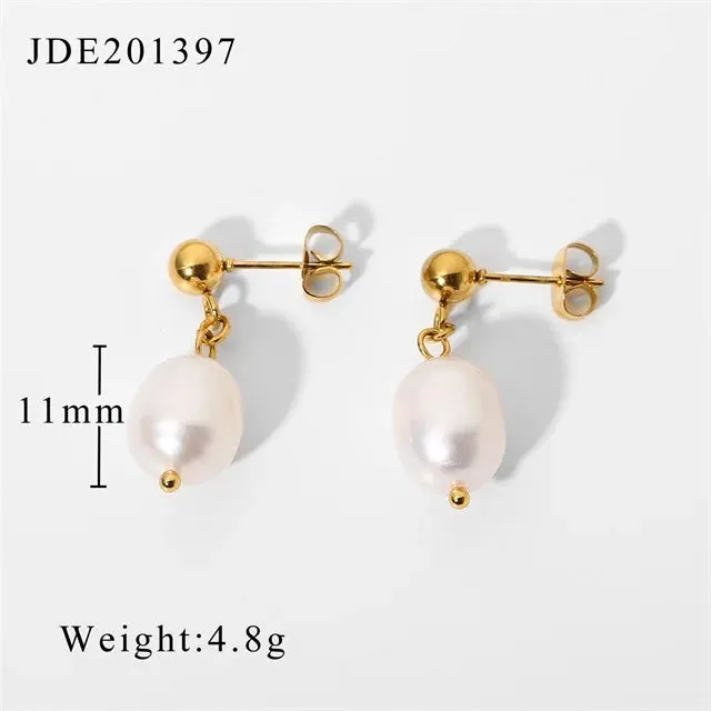 VAIGE Unique Gold-Plated 316 Stainless Steel Pearl Dangle Earrings - Waterproof Freshwater Pearl Jewelry Gift