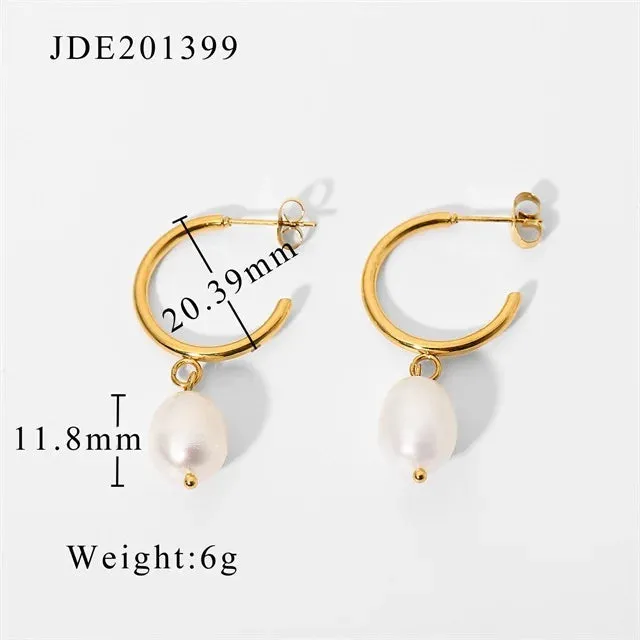 VAIGE Unique Gold-Plated 316 Stainless Steel Pearl Dangle Earrings - Waterproof Freshwater Pearl Jewelry Gift