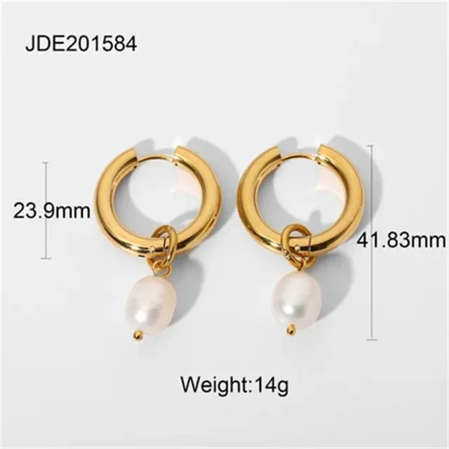 VAIGE Unique Gold-Plated 316 Stainless Steel Pearl Dangle Earrings - Waterproof Freshwater Pearl Jewelry Gift