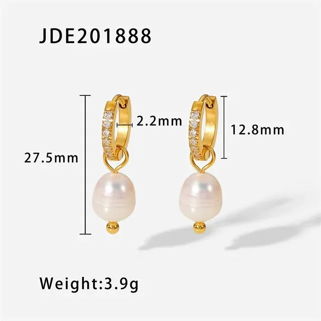 VAIGE Unique Gold-Plated 316 Stainless Steel Pearl Dangle Earrings - Waterproof Freshwater Pearl Jewelry Gift