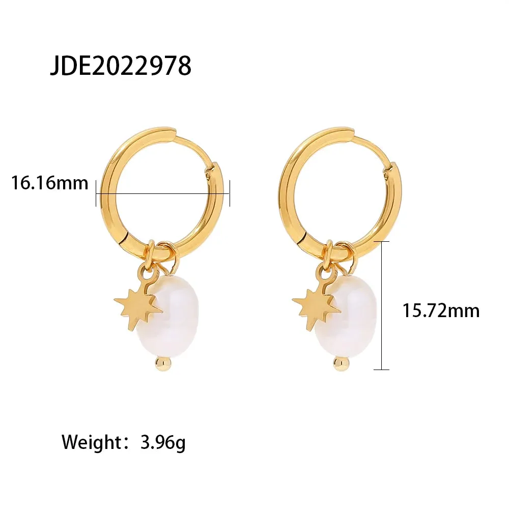 VAIGE Unique Gold-Plated 316 Stainless Steel Pearl Dangle Earrings - Waterproof Freshwater Pearl Jewelry Gift