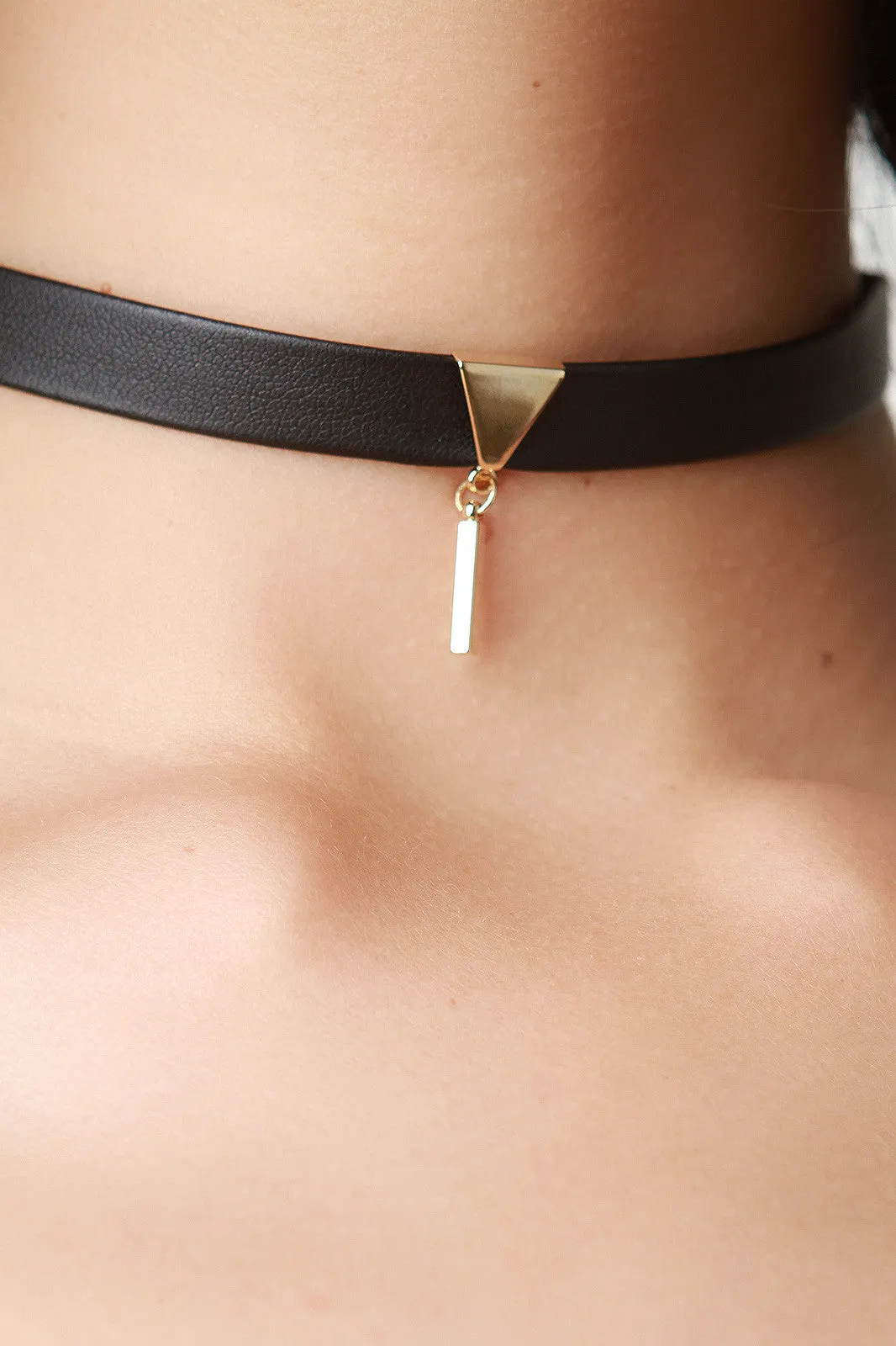 Vegan Leather Triangle Bar Charm Choker