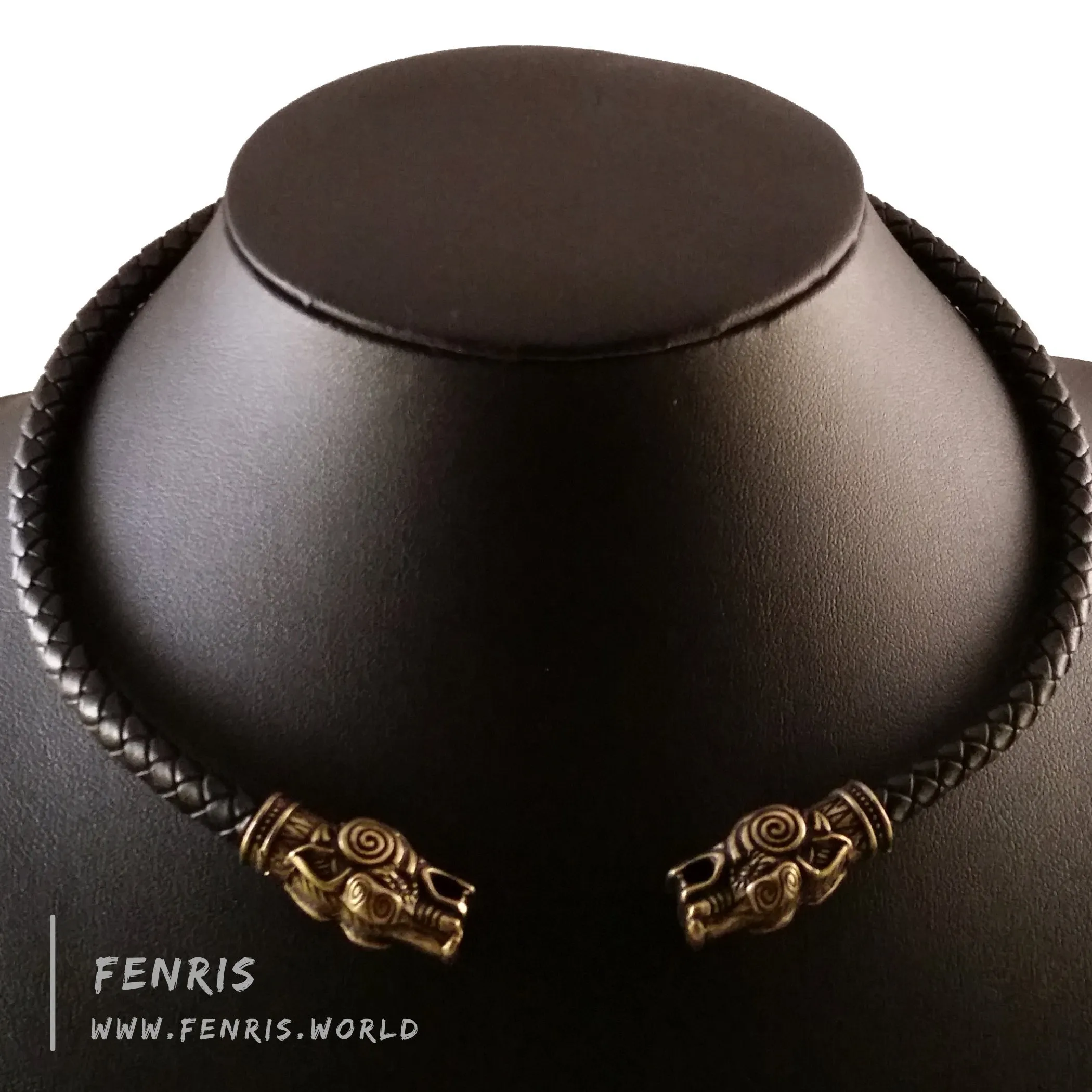 Viking Torc Bronze Wolf Black Leather | Fenris