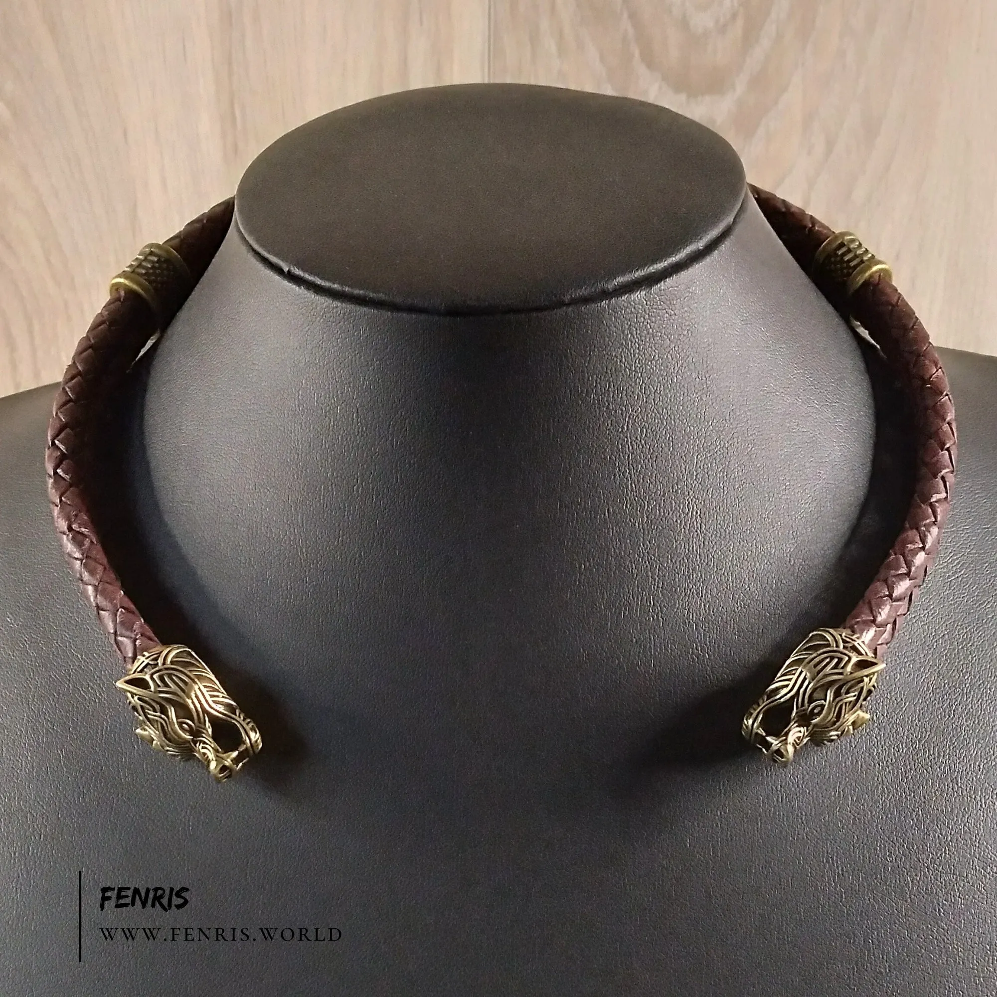 Wolf Torc Bronze Brown Leather Double Band | Fenris