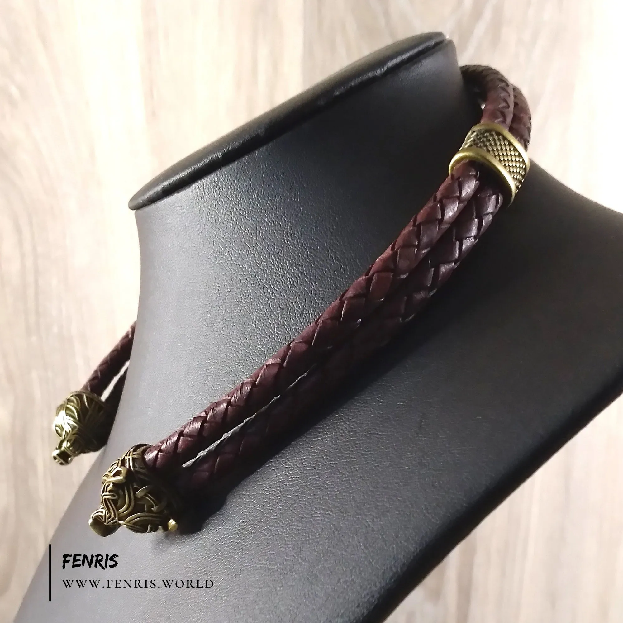 Wolf Torc Bronze Brown Leather Double Band | Fenris