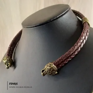 Wolf Torc Bronze Brown Leather Double Band | Fenris