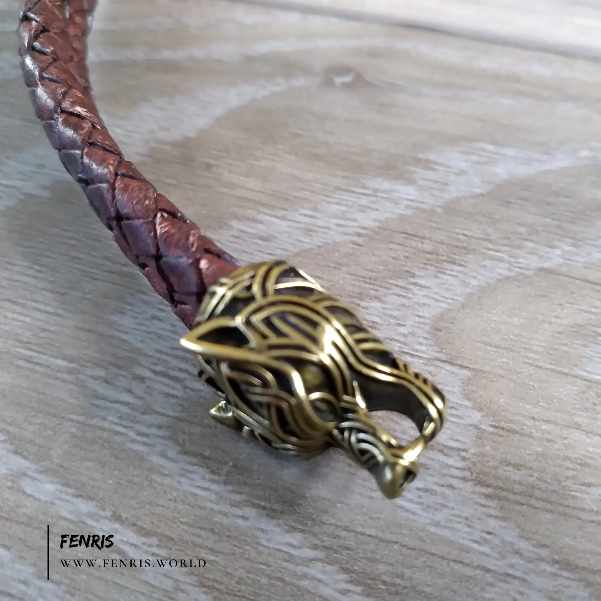 Wolf Torc Bronze Brown Leather Double Band | Fenris