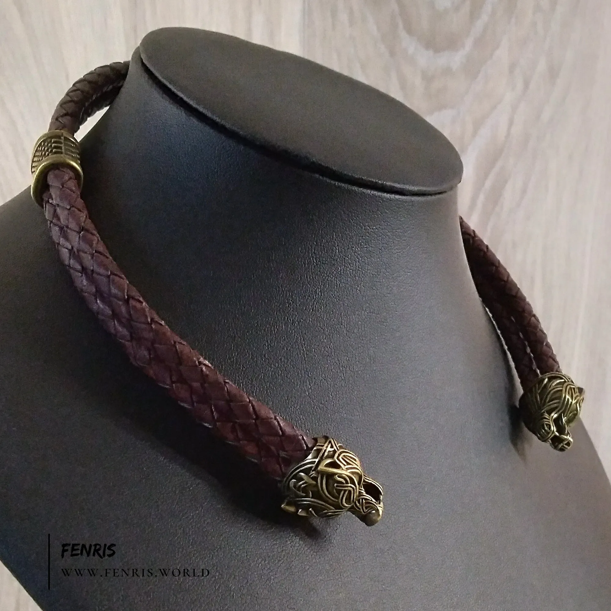 Wolf Torc Bronze Brown Leather Double Band | Fenris