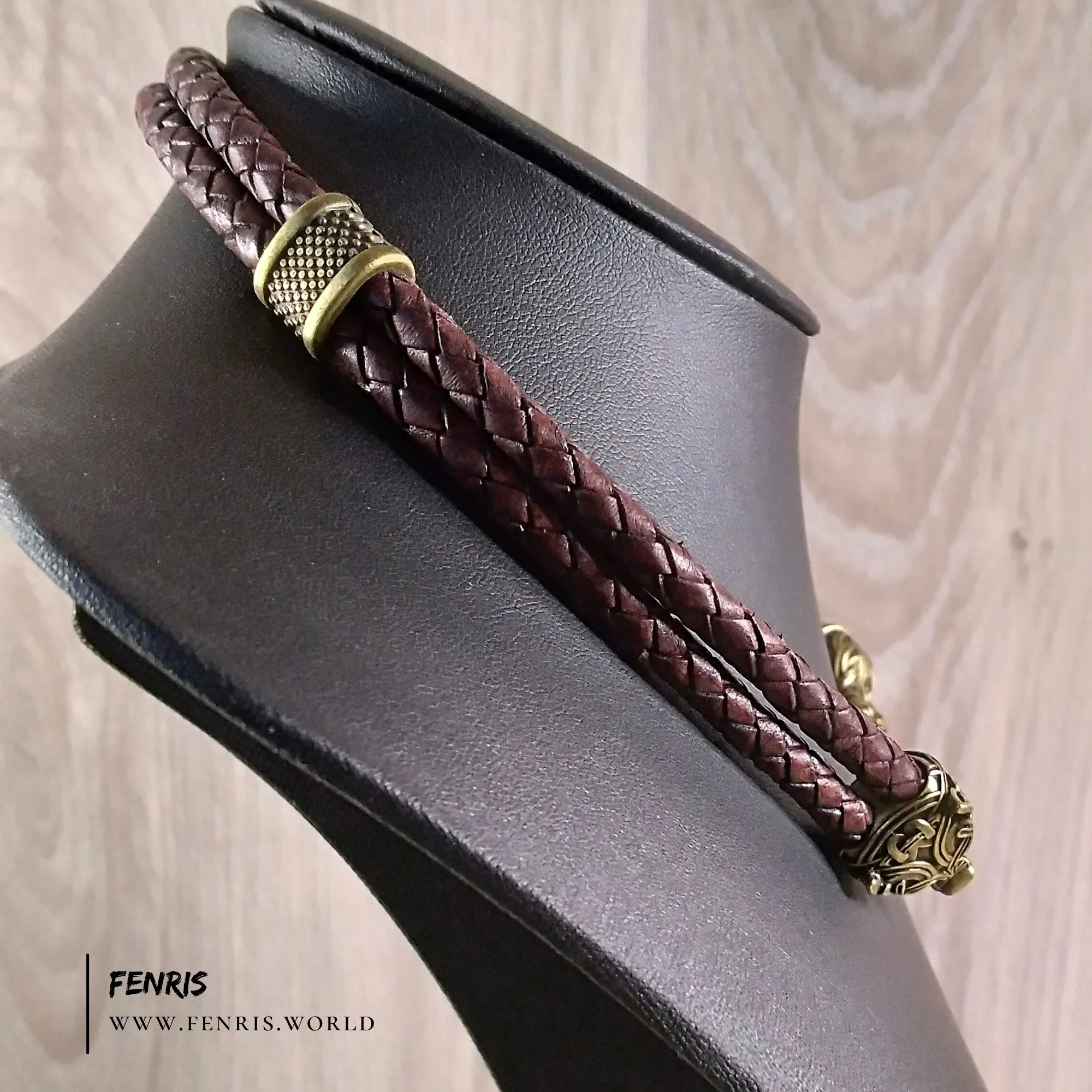 Wolf Torc Bronze Brown Leather Double Band | Fenris