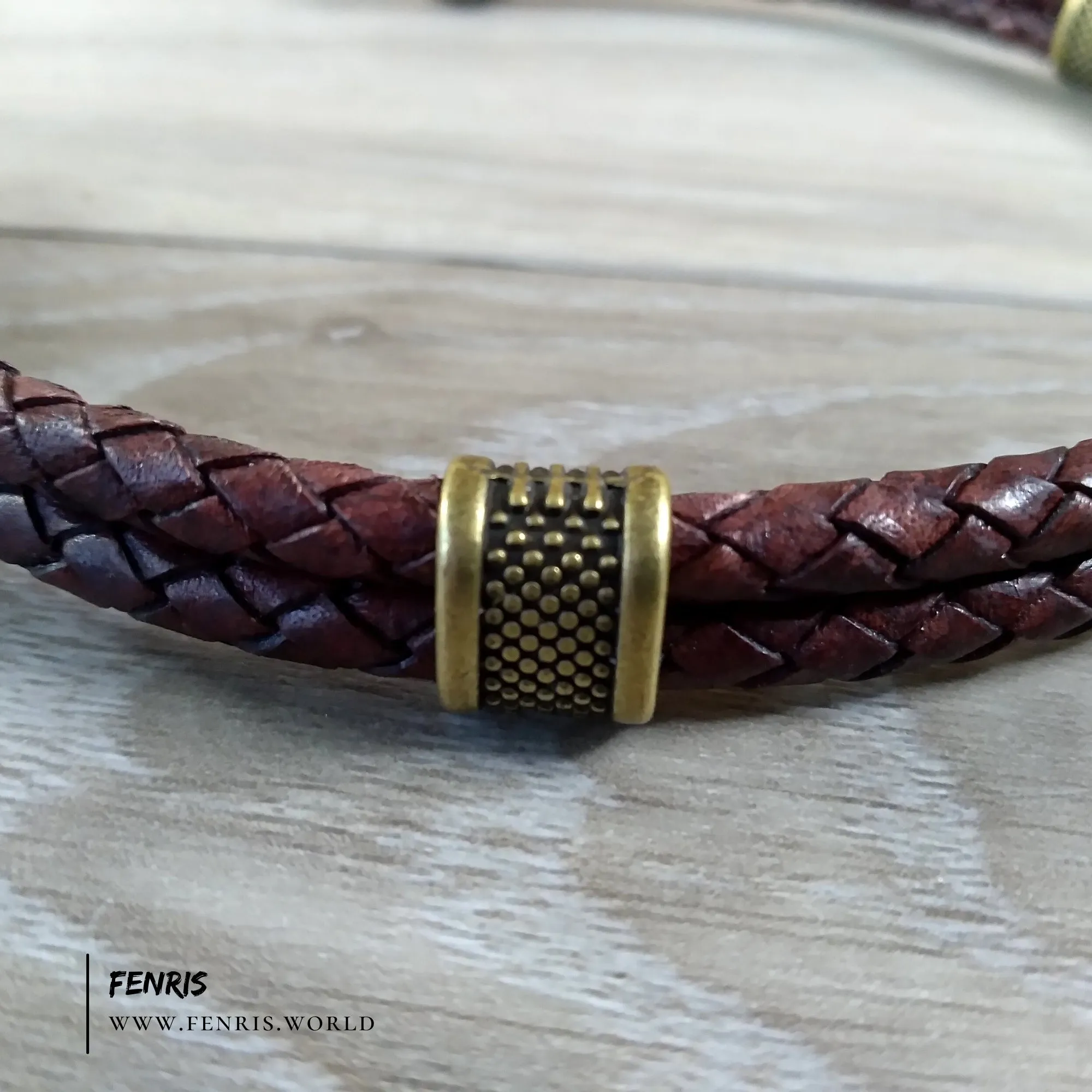 Wolf Torc Bronze Brown Leather Double Band | Fenris