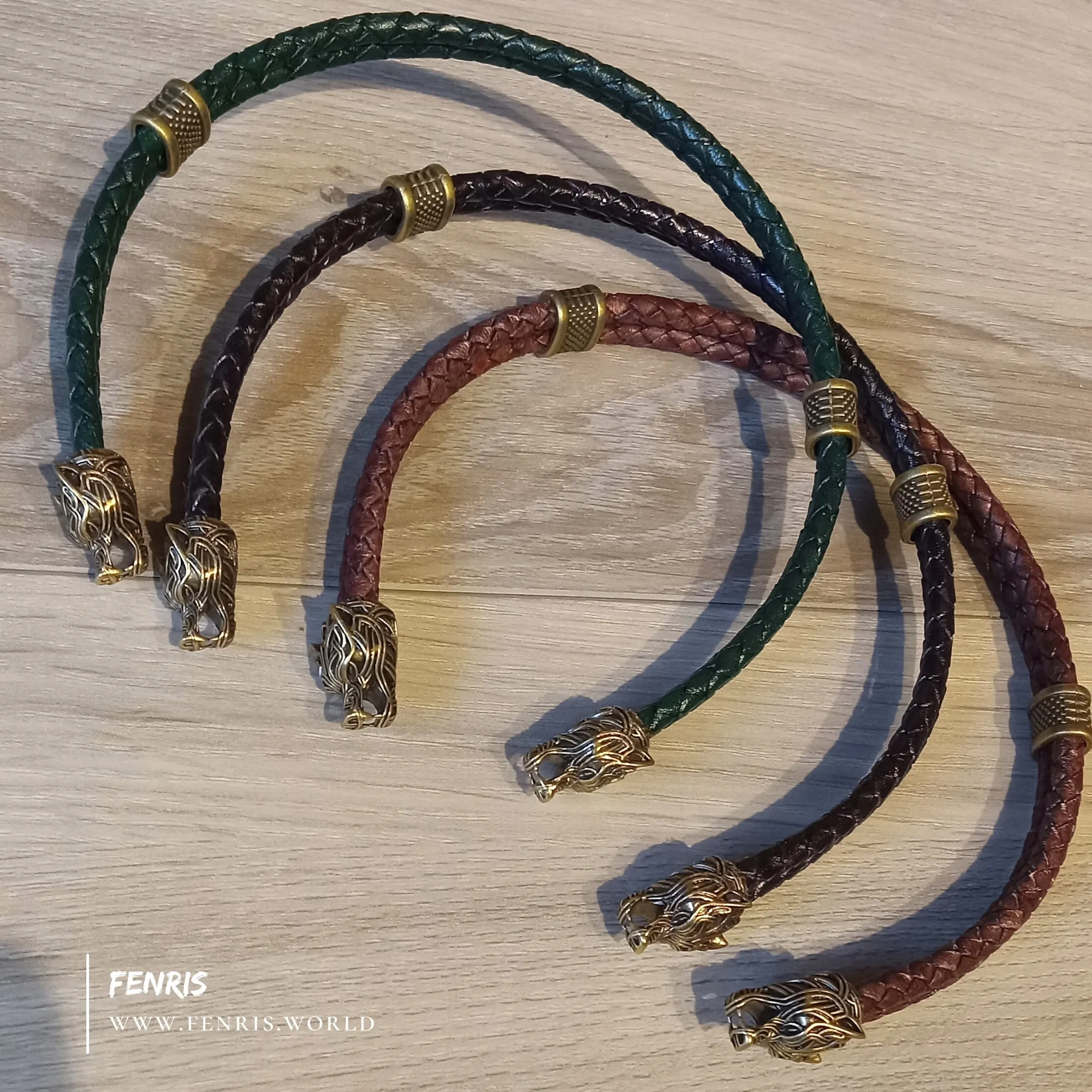 Wolf Torc Bronze Teal Leather Double Band | Fenris