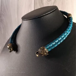 Wolf Torc Bronze Teal Leather Double Band | Fenris