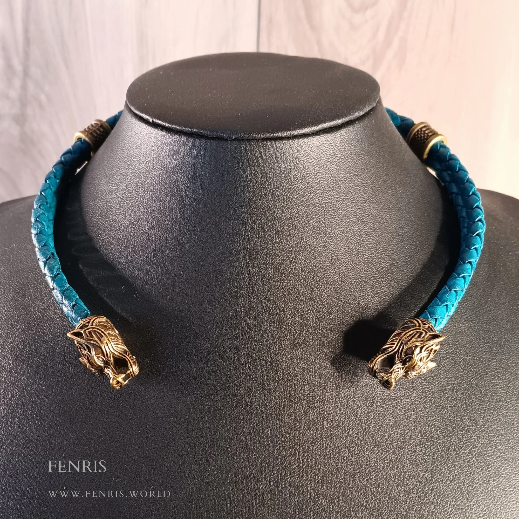 Wolf Torc Bronze Teal Leather Double Band | Fenris