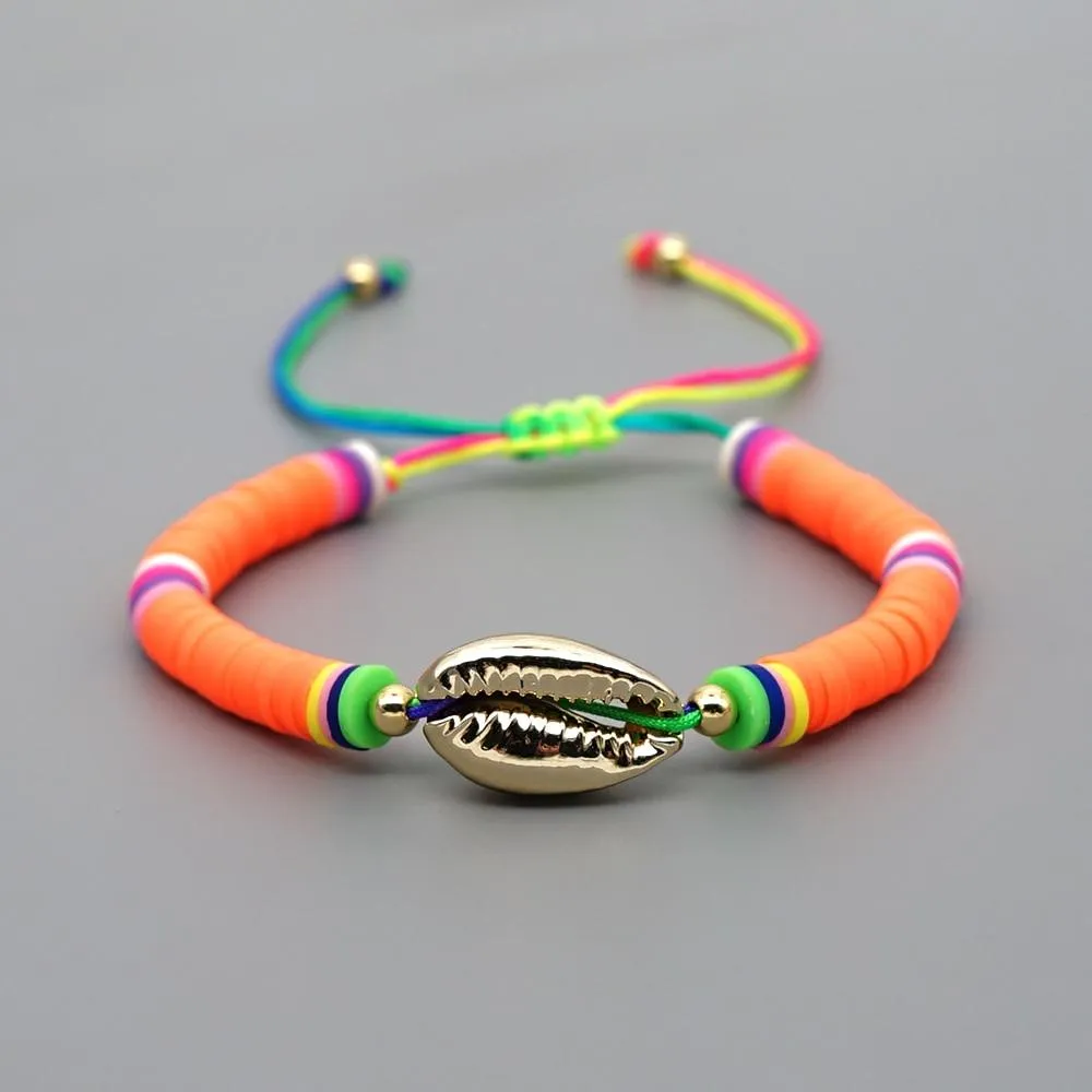 Women Handmade Colourful Seashell Heishi Disc Shell Adjustable Bracelet