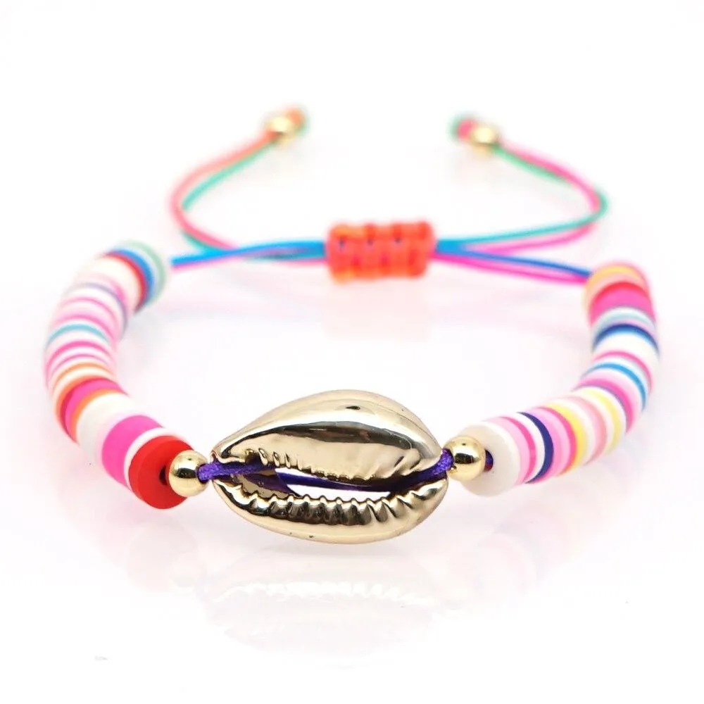 Women Handmade Colourful Seashell Heishi Disc Shell Adjustable Bracelet