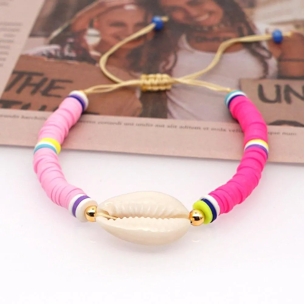 Women Handmade Colourful Seashell Heishi Disc Shell Adjustable Bracelet