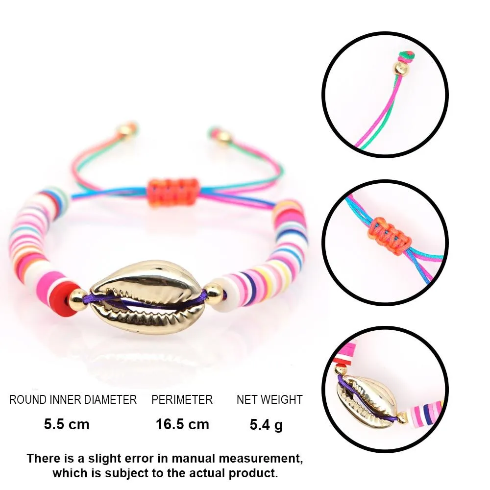 Women Handmade Colourful Seashell Heishi Disc Shell Adjustable Bracelet