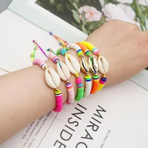 Women Handmade Colourful Seashell Heishi Disc Shell Adjustable Bracelet