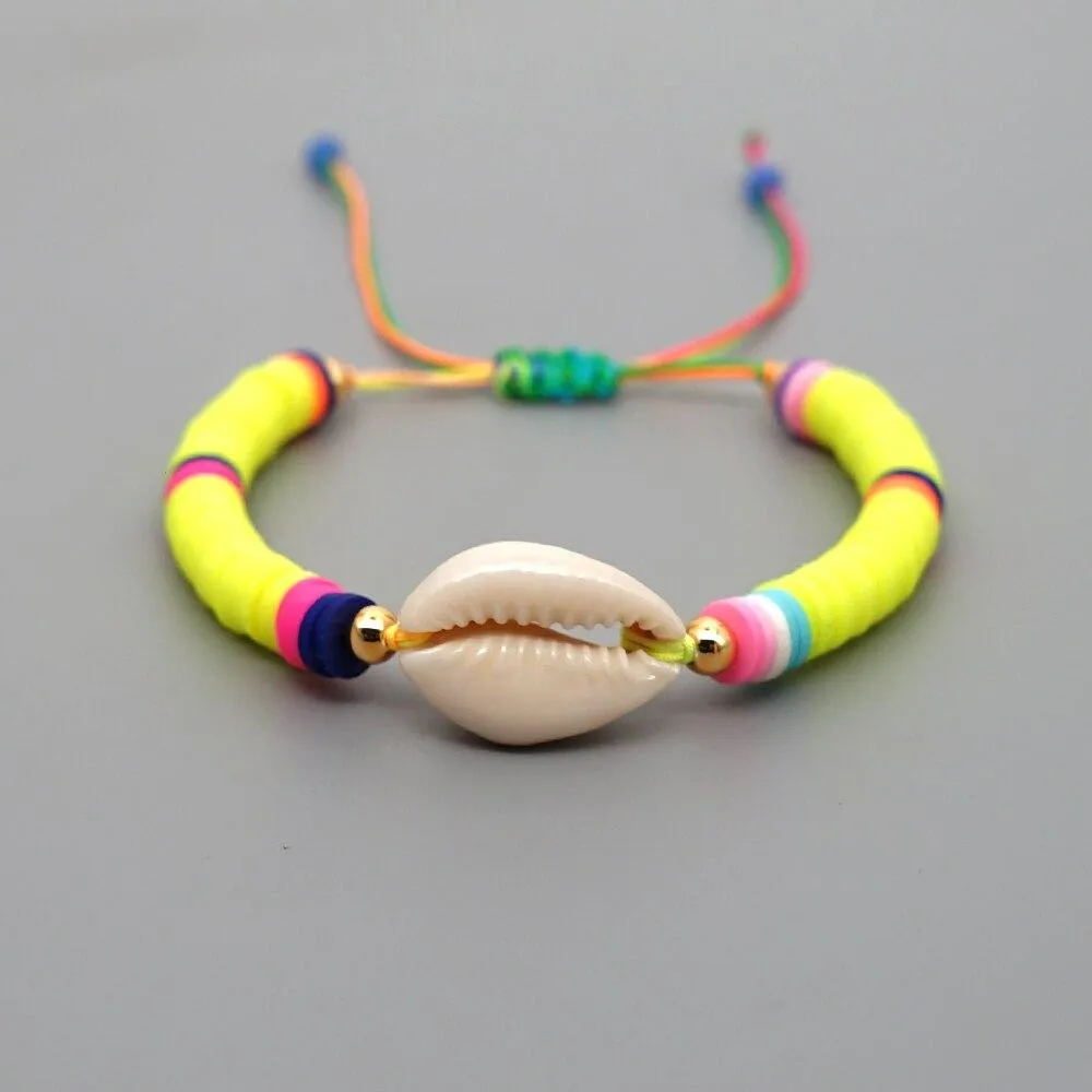 Women Handmade Colourful Seashell Heishi Disc Shell Adjustable Bracelet